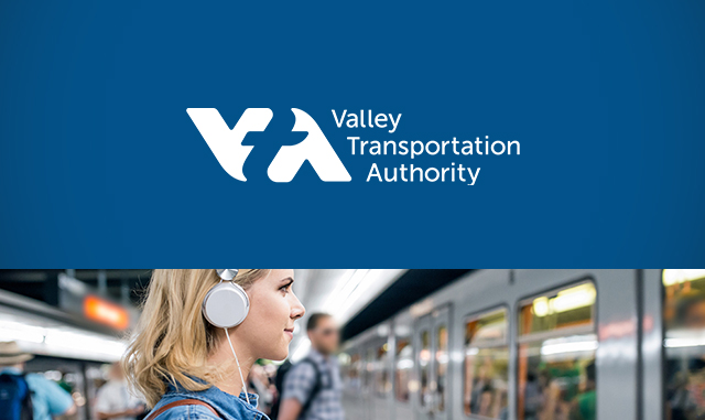 VTA Santa Clara Valley Transportation Authority logo with person riding the bus