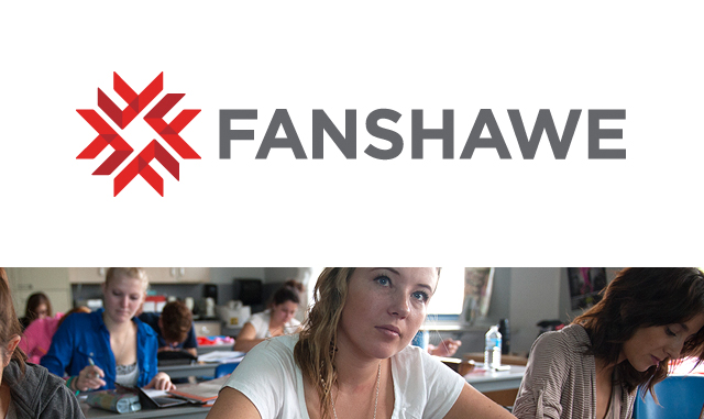 Fanshawe College logo with girl studying